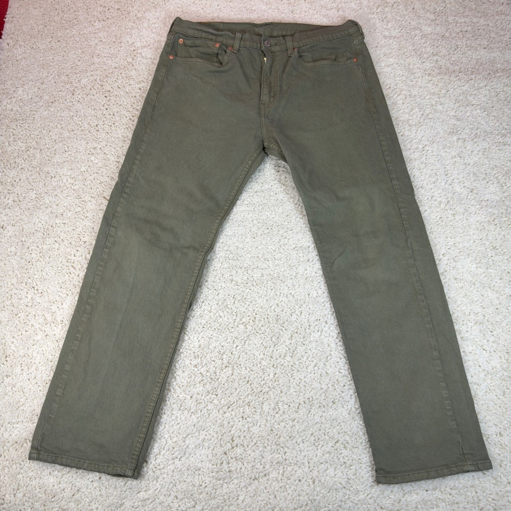 Levi's 505 Jeans Mens 34 Olive Green Straight Leg Denim Pants Casual Workwear
